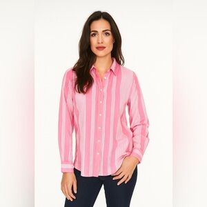 Talbots NWT Perfect Button Down Pink Striped Classic Preppy Shirt 100% Cotton Sm